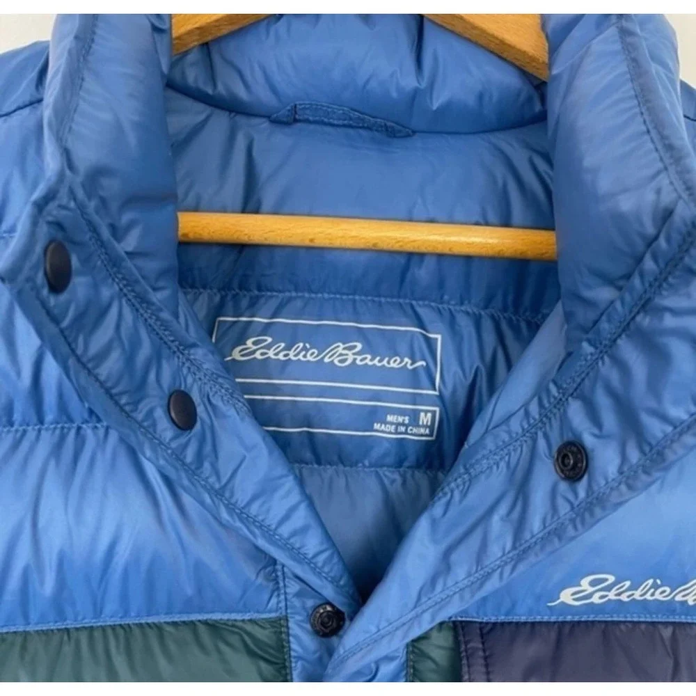 New Eddie Bauer Stratuslite Down Snap Jacket Mens Medium Puffer
